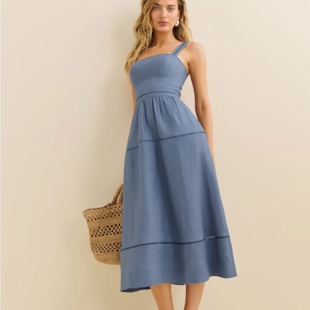 Reformation Everett Linen Dress in Cornflower *NEW*